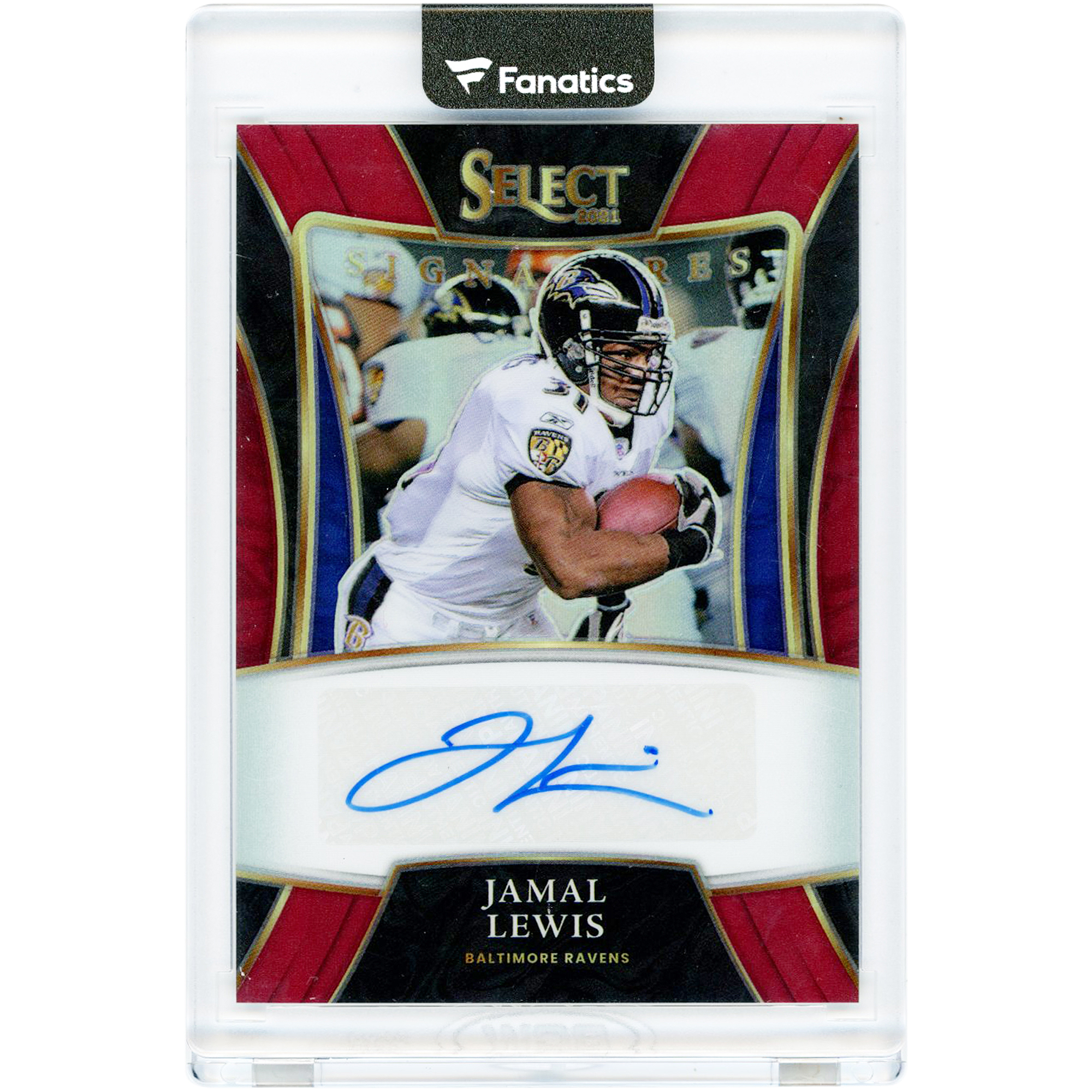Jamal Lewis Baltimore Ravens Autographed 2021 Panini Select Maroon Prizm #SSP-JLE #28/75 Card. rookie card picture