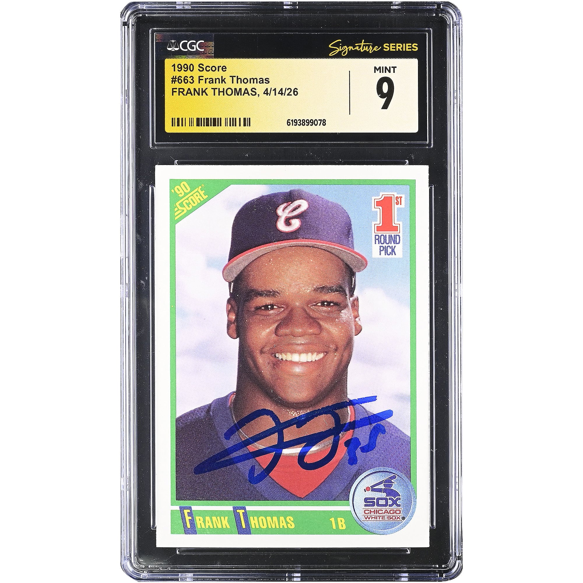Frank Thomas Chicago White Sox Autographed 1990 Score #663 CGC Fanatics Witnessed Authenticated MINT 9 Rookie Card