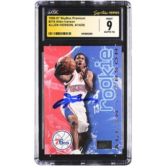 Allen Iverson Philadelphia 76ers Autographed 1996-97 SkyBox Premium #216 CGC Fanatics Witnessed Authenticated /10 Rookie Card