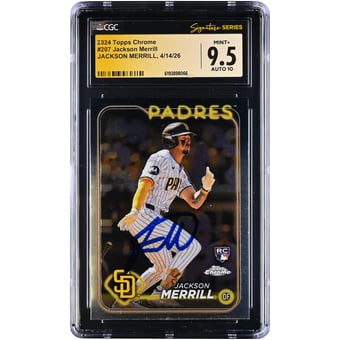 Jackson Merrill San Diego Padres Autographed 2024 Topps Chrome #207 CGC Fanatics Witnessed Authenticated 9.5/10 Rookie Card
