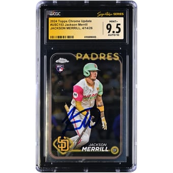 Jackson Merrill San Diego Padres Autographed 2024 Topps Chrome Update #USC153 CGC Fanatics Witnessed Authenticated /10 Rookie Card