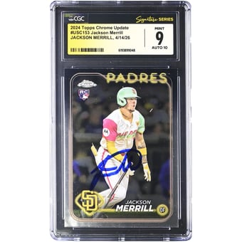 Jackson Merrill San Diego Padres Autographed 2024 Topps Chrome Update #USC153 CGC Fanatics Witnessed Authenticated 9/10 Rookie Card