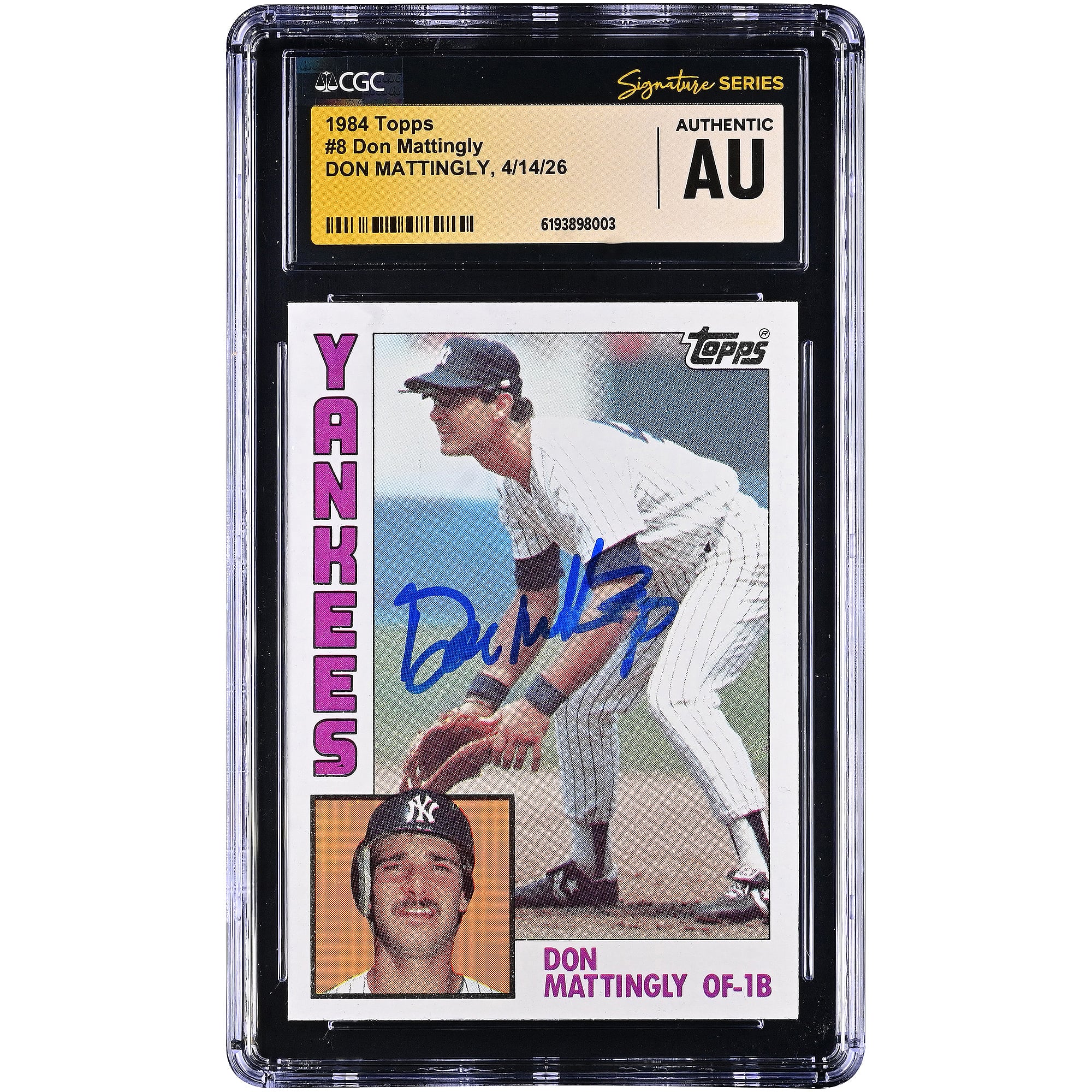 Don Mattingly New York Yankees Autographed 1984 Topps #8 CGC Fanatics Witnessed Authenticated Rookie Card. rookie card picture