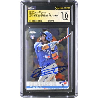 Vladimir Guerrero Jr. Toronto Blue Jays Autographed 2019 Topps Chrome #201 CGC Fanatics Witnessed Authenticated 10/10 Rookie Card
