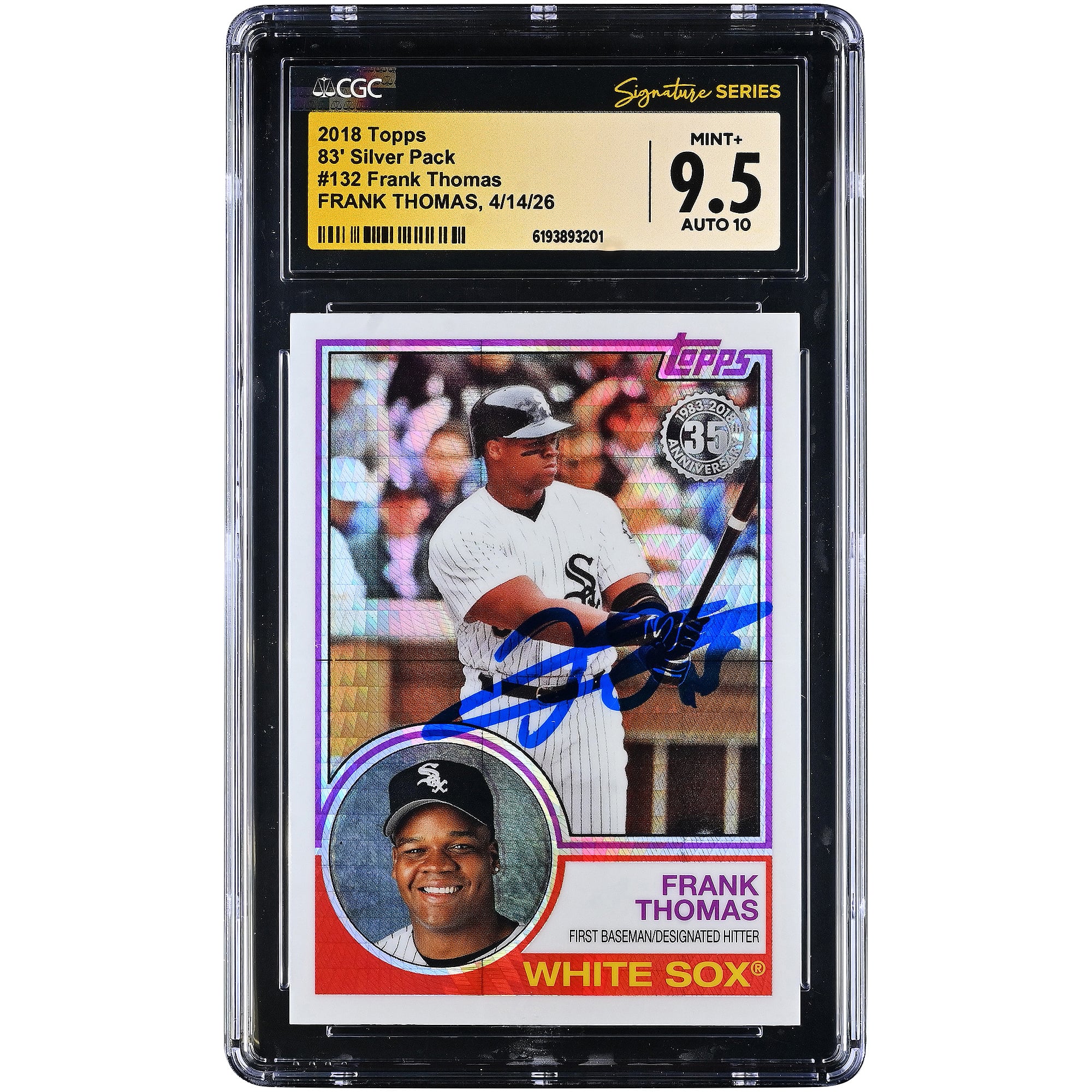 Tarjeta autografiada de Frank Thomas de los Chicago White Sox, Topps '83 Silver Pack #132, 2018, CGC Fanatics Witnessed Authenticated, 9.5/10.