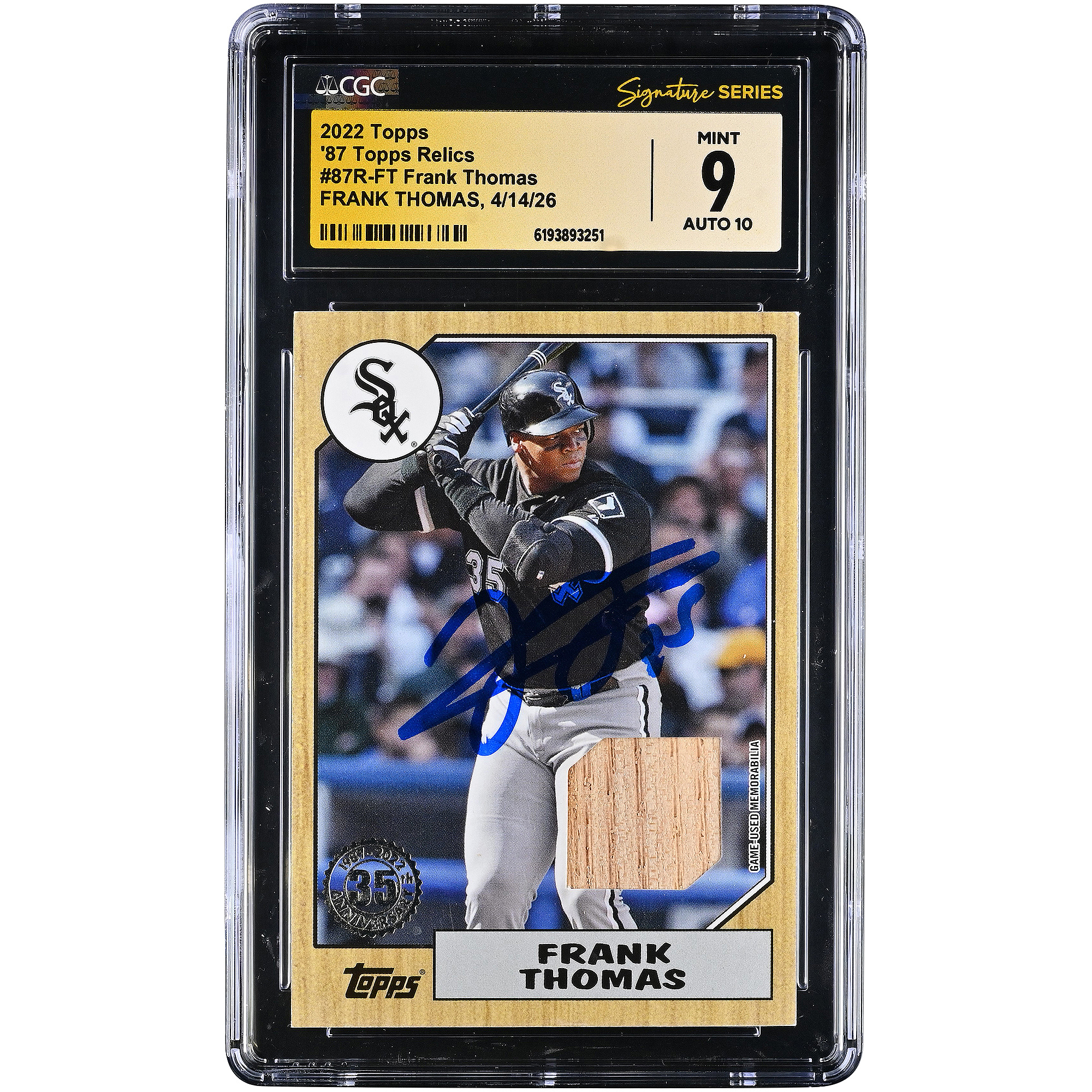 Frank Thomas Chicago White Sox Autographed 2022 Topps '87 Topps Relics #87R-FT CGC Fanatics Witnessed Authenticated /10 Card