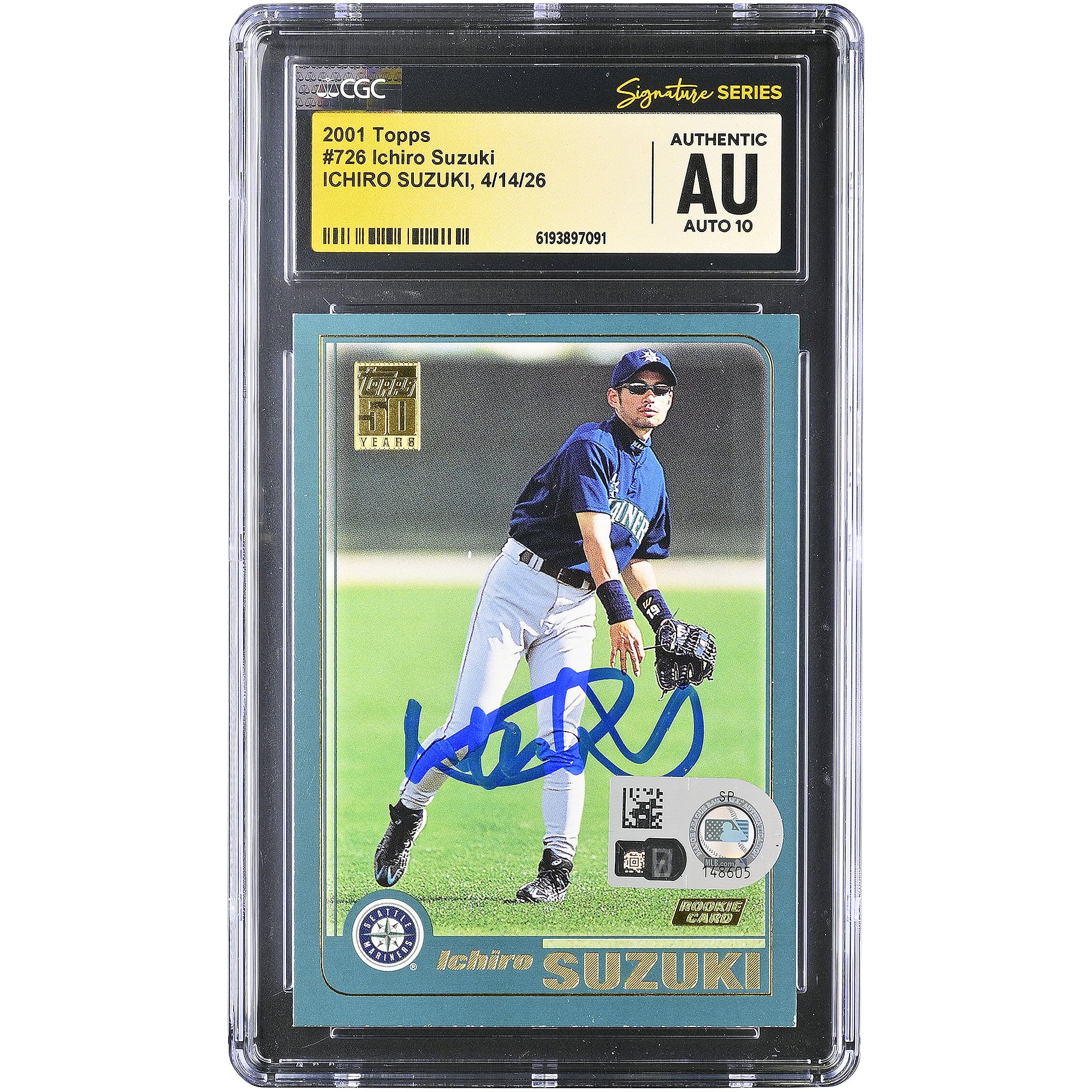 Ichiro Suzuki Seattle Mariners Autographed 2001 Topps #726 CGC Fanatics Witnessed Authenticated AUTO 10 Rookie Card