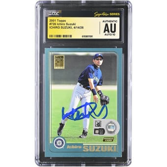 Ichiro Suzuki Seattle Mariners Autographed 2001 Topps #726 CGC Fanatics Witnessed Authenticated AUTO 10 Rookie Card