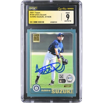 Ichiro Suzuki Seattle Mariners Autographed 2001 Topps #726 CGC Fanatics Witnessed Authenticated 9/10 Rookie Card