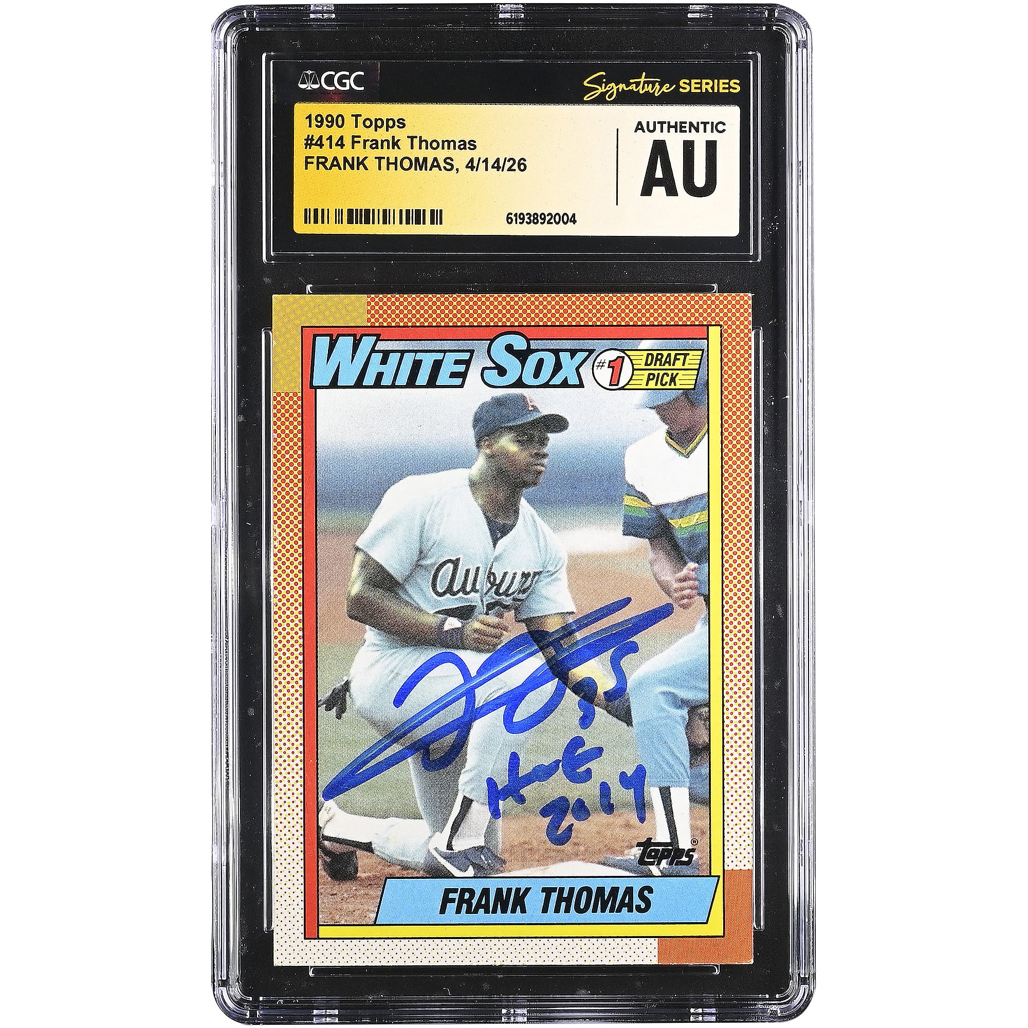 Frank Thomas Chicago White Sox Autographed 1990 Topps #414 CGC Fanatics Witnessed Authenticated Rookie Card with "HOF 2014" Inscription