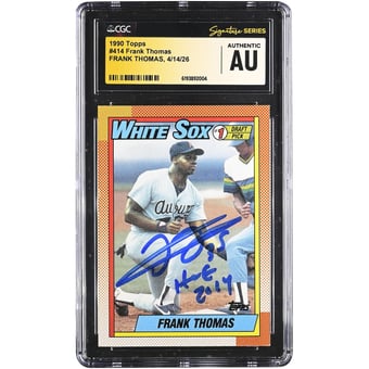 Frank Thomas Chicago White Sox Autographed 1990 Topps #414 CGC Fanatics Witnessed Authenticated Rookie Card with "HOF 2014" Inscription