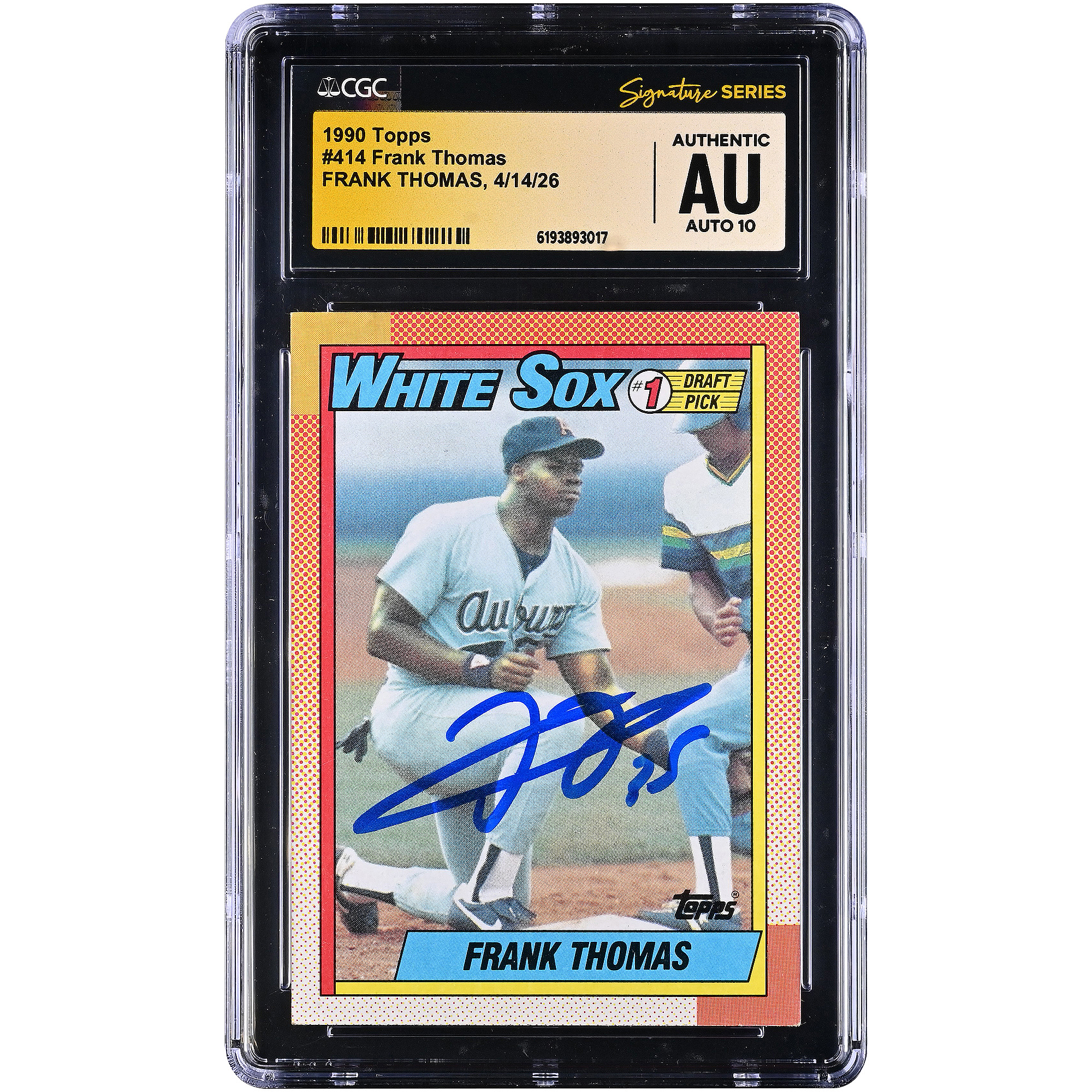 Frank Thomas Chicago White Sox Autographed 1990 Topps #414 CGC Fanatics Witnessed Authenticated AUTO 10 Rookie Card