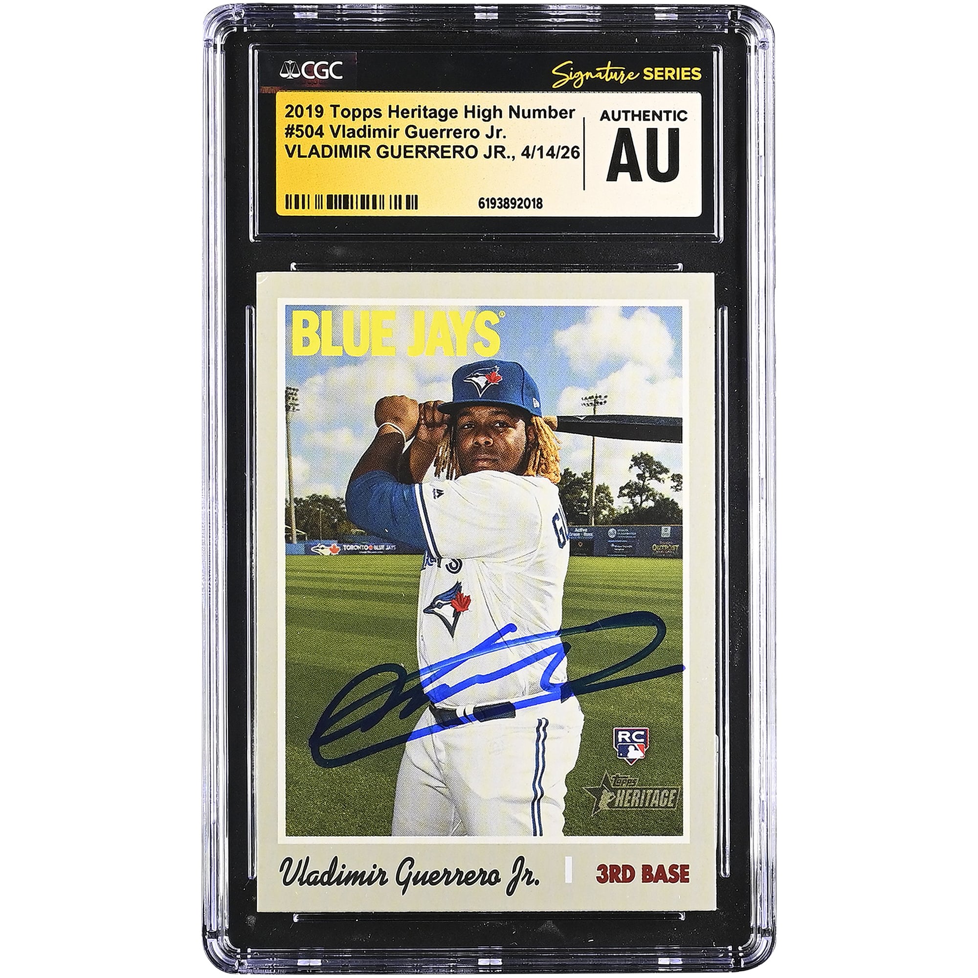 Vladimir Guerrero Jr. Toronto Blue Jays Autographed 2019 Topps Heritage High Number #504 CGC Fanatics Witnessed Authenticated Rookie Card