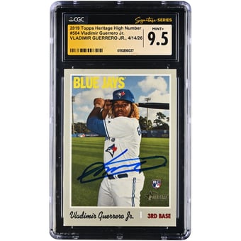 Vladimir Guerrero Jr. Toronto Blue Jays Autographed 2019 Topps Heritage High Number #504 CGC Fanatics Witnessed Authenticated MINT+ 9.5 Rookie Card