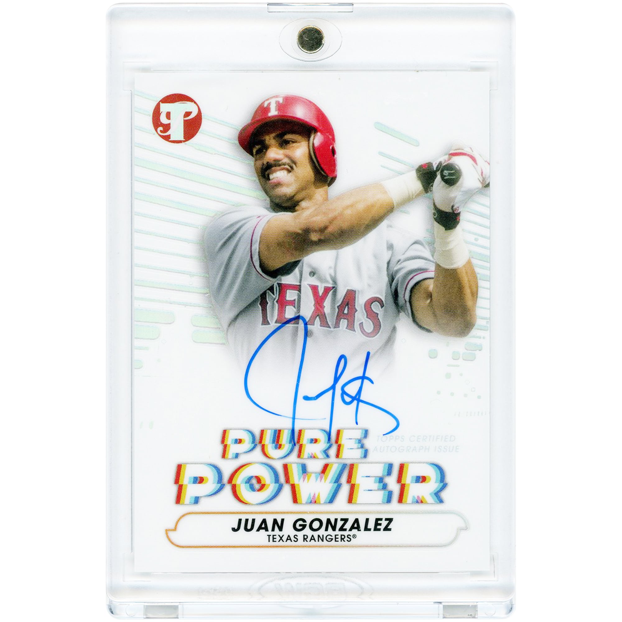 Juan González Texas Rangers Autographed 2022 Topps Pristine Pure Power #PPA-JG Card. rookie card picture