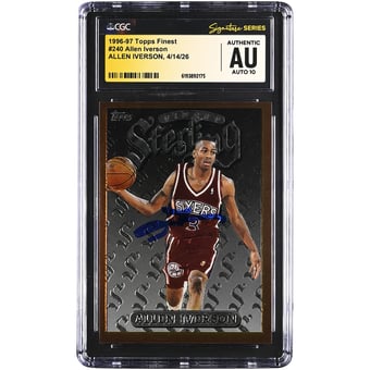 Allen Iverson Philadelphia 76ers Autographed 1996-97 Topps Finest #240 CGC Fanatics Witnessed Authenticated AUTO 10 Rookie Card