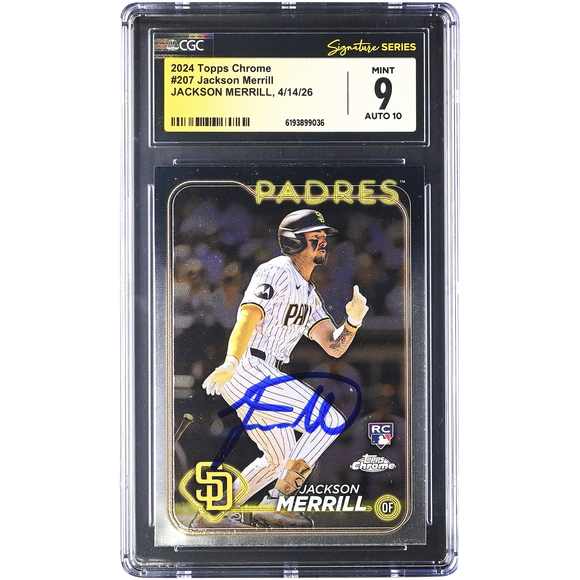 Jackson Merrill San Diego Padres Autographed 2024 Topps Chrome #207 CGC Fanatics Witnessed Authenticated /10 Rookie Card