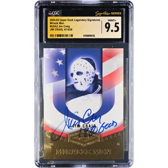 Jim Craig US Hockey Autographed 2004-05 Upper Deck Legendary Signatures #USA2 CGC Fanatics Witnessed Authenticated MINT+ 9.5 Card with "1980 Gold" Inscription