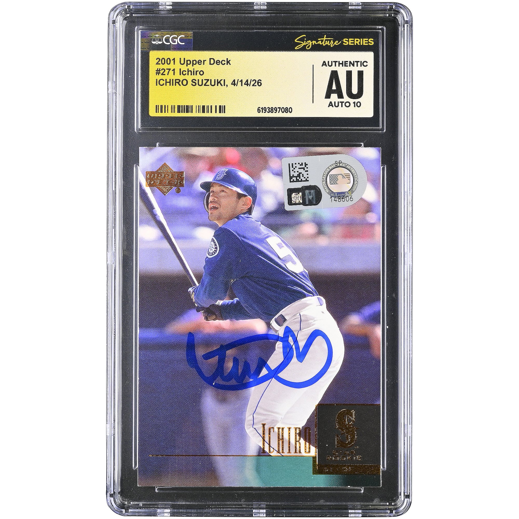 Ichiro Suzuki Seattle Mariners Autographed 2001 Upper Deck #271 CGC Fanatics Witnessed Authenticated AUTO 10 Rookie Card