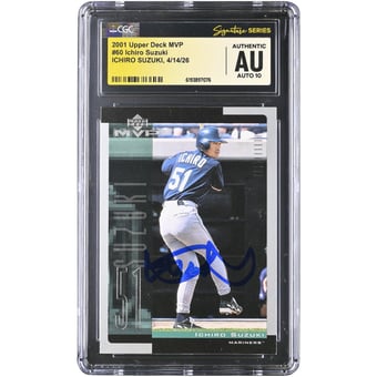 Ichiro Suzuki Seattle Mariners Autographed 2001 Upper Deck MVP #60 CGC Fanatics Witnessed Authenticated AUTO 10 Rookie Card