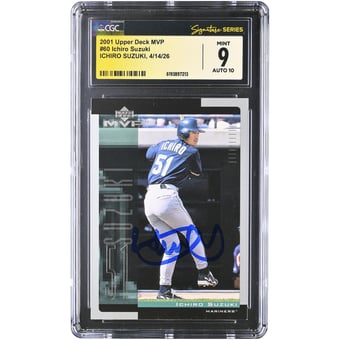 Ichiro Suzuki Seattle Mariners Autographed 2001 Upper Deck MVP #60 CGC Fanatics Witnessed Authenticated 9/10 Rookie Card