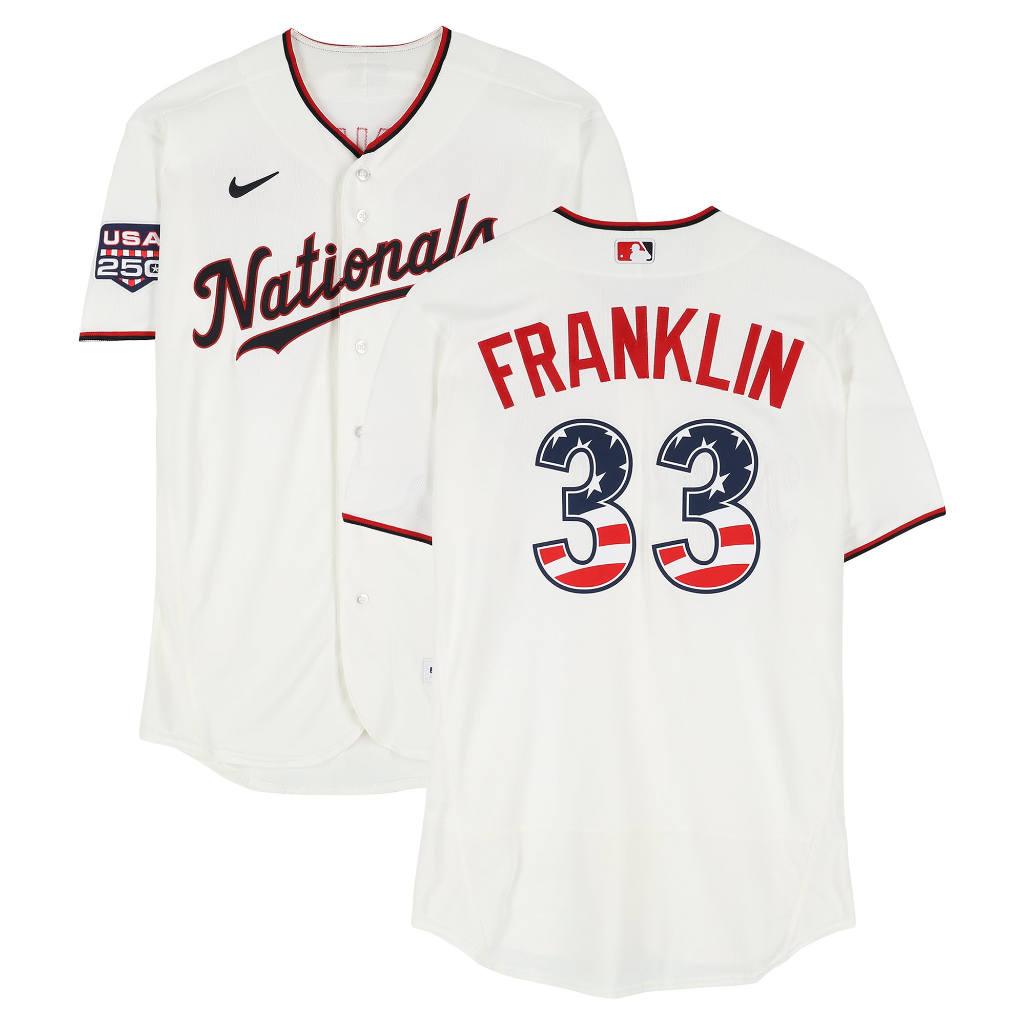 Christian Franklin Washington Nationals Player-Issued #33 White Nike Jersey vs. Pittsburgh Pirates on July 4, 2026