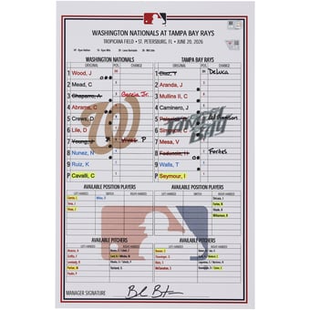 Washington Nationals Game-Used Lineup Card vs. Tampa Bay Rays on June 20, 2026