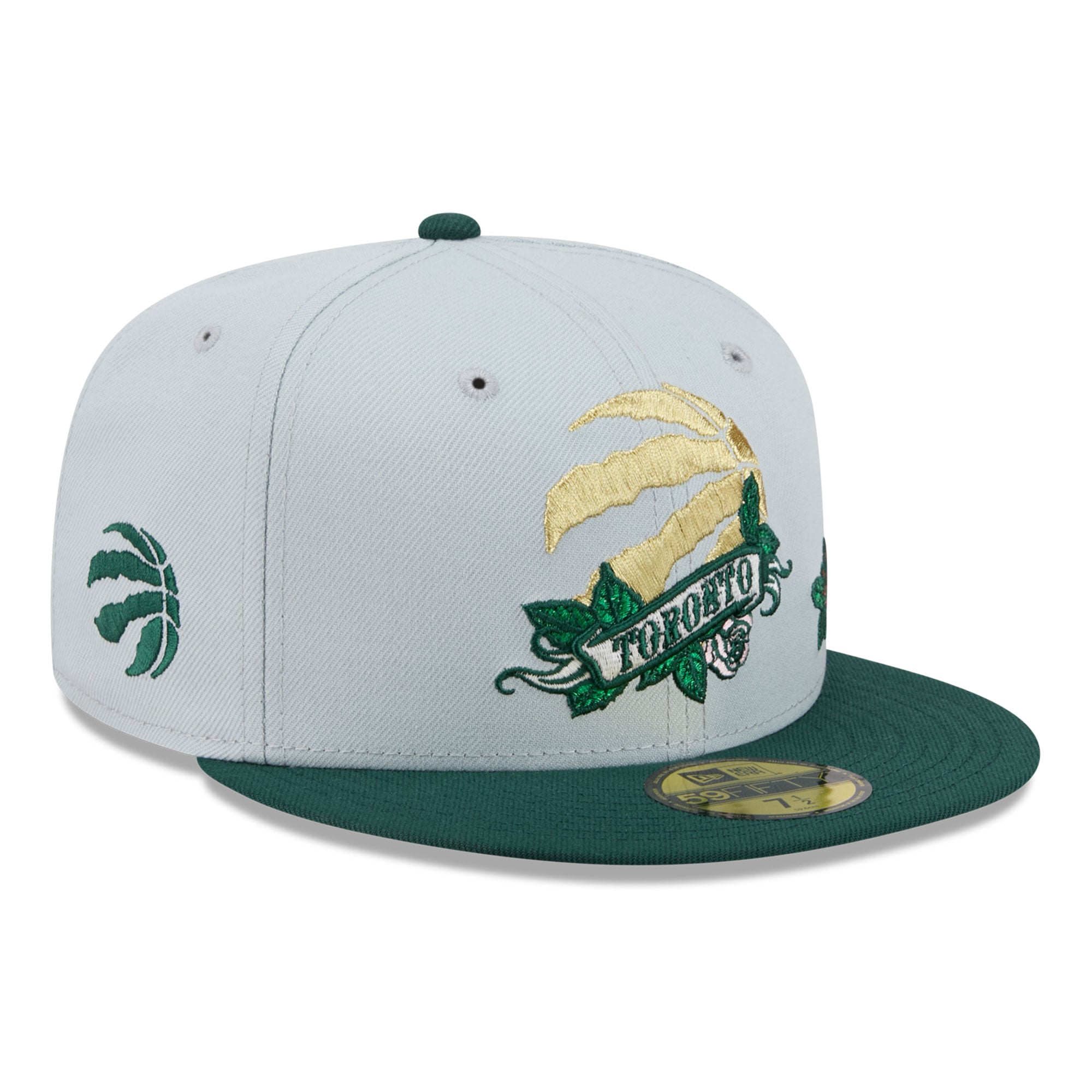 Men's New Era Gray/Green Toronto Raptors Rose Banner 59FIFTY Fitted Hat