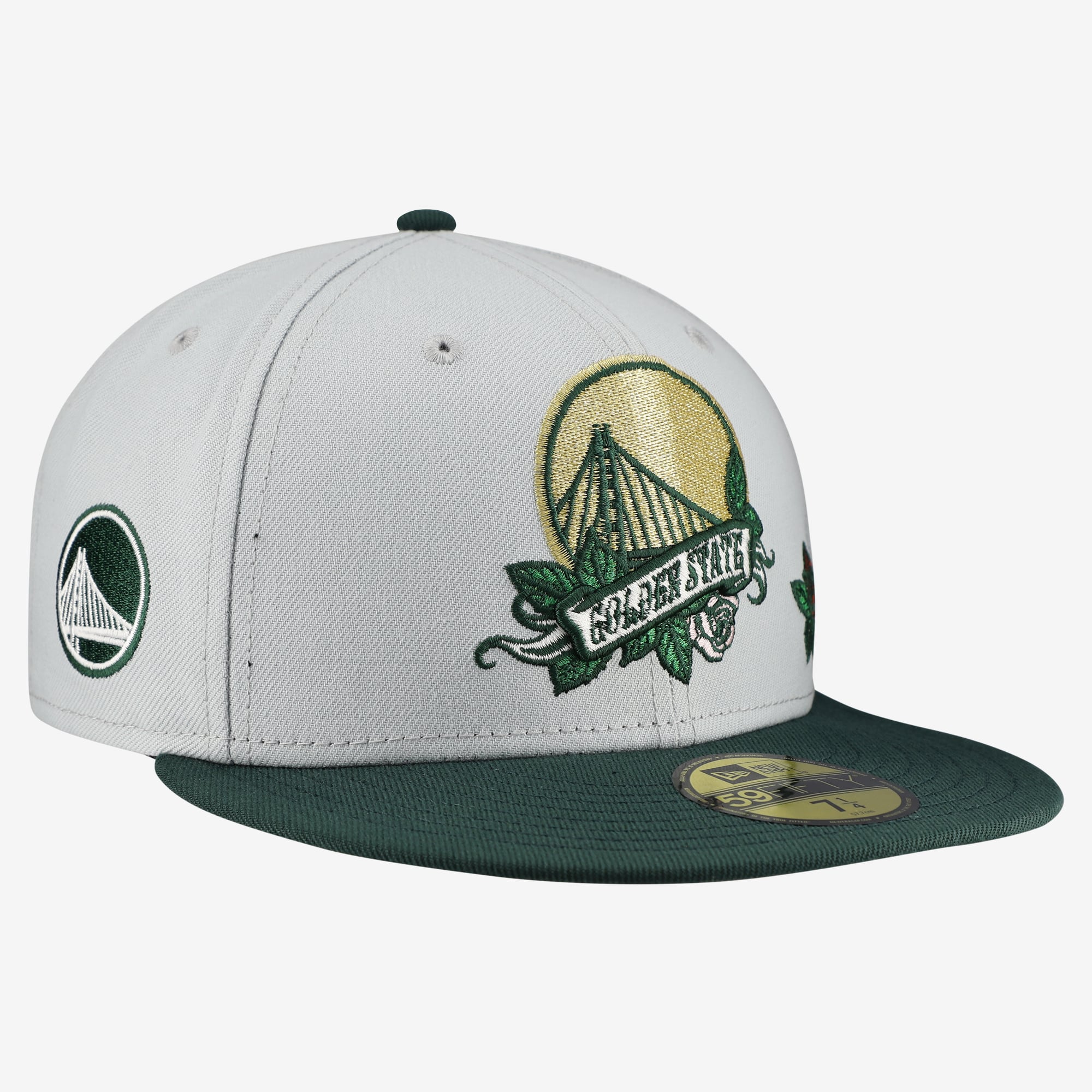 Men's New Era Gray/Green Golden State Warriors Rose Banner 59FIFTY Fitted Hat