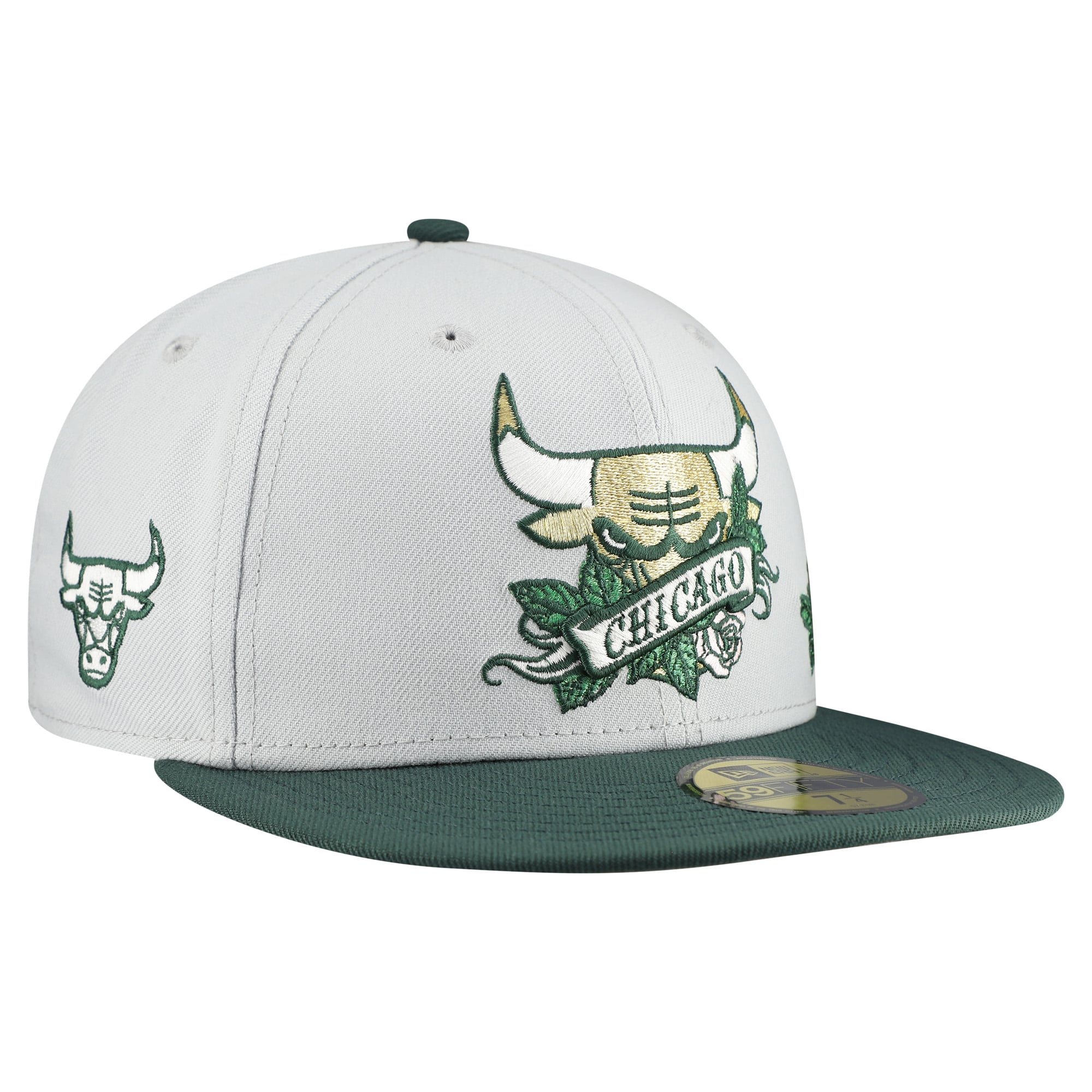 Men's New Era  Gray/Green Chicago Bulls Rose Banner 59FIFTY Fitted Hat