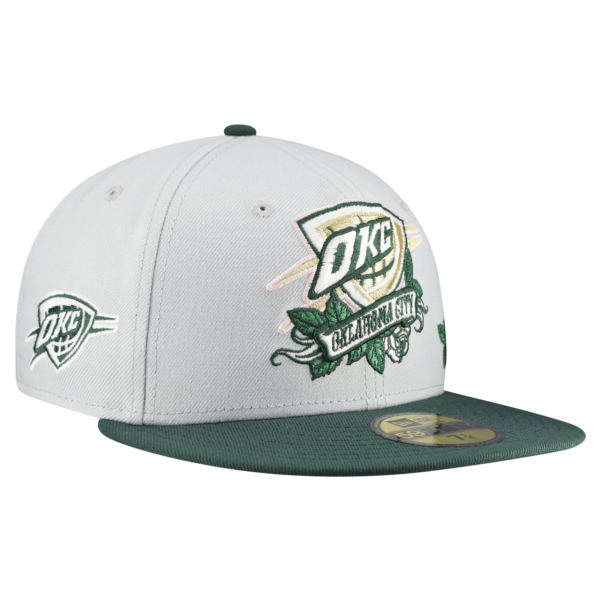 Men's New Era  Gray/Green Oklahoma City Thunder Rose Banner 59FIFTY Fitted Hat