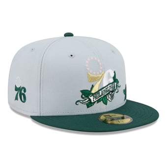 Men's New Era  Gray/Green Philadelphia 76ers Rose Banner 59FIFTY Fitted Hat