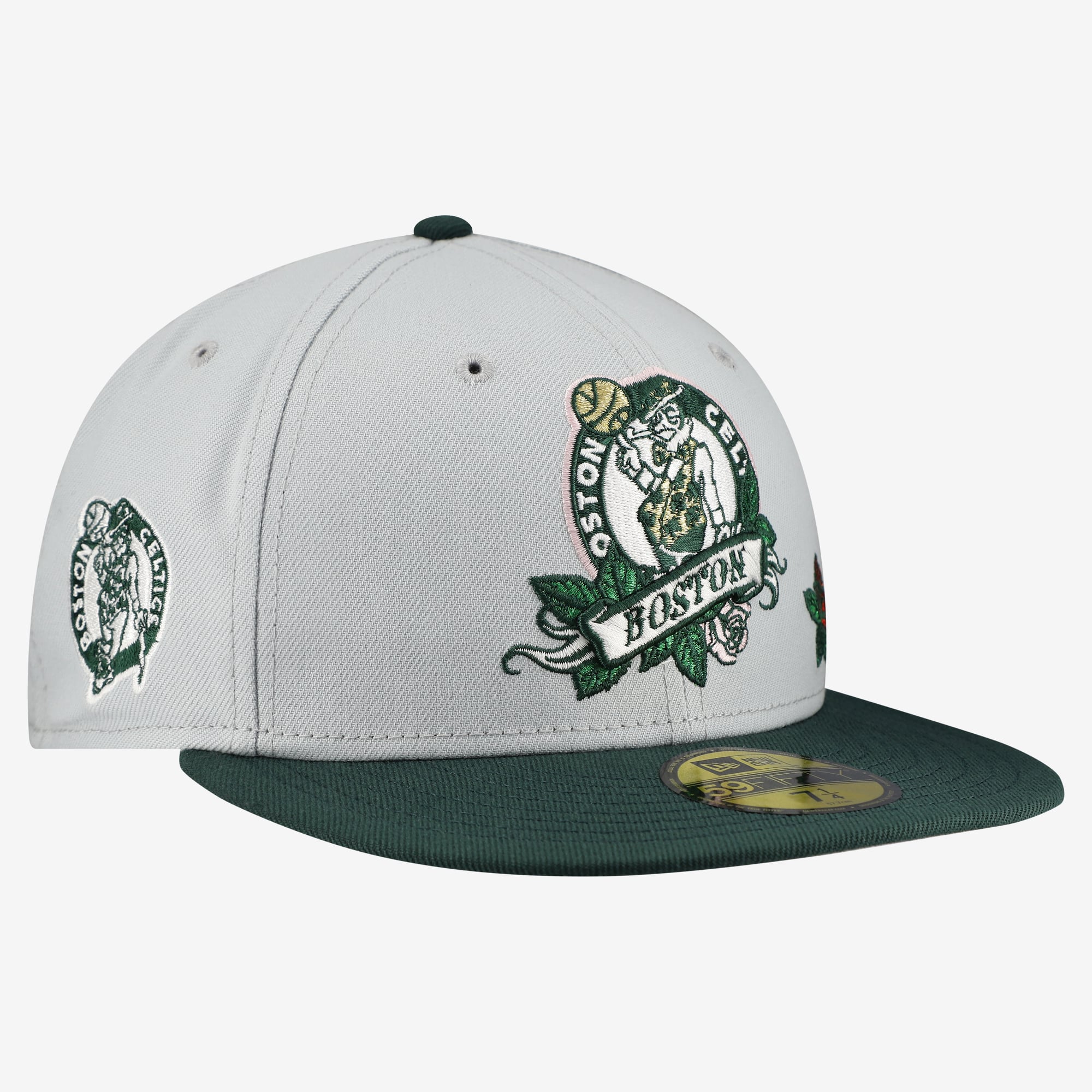 Men's New Era Gray/Green Boston Celtics Rose Banner 59FIFTY Fitted Hat