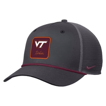 Men's Nike  Anthracite Virginia Tech Hokies Primetime Logo Script Rise Rope Trucker Adjustable Hat