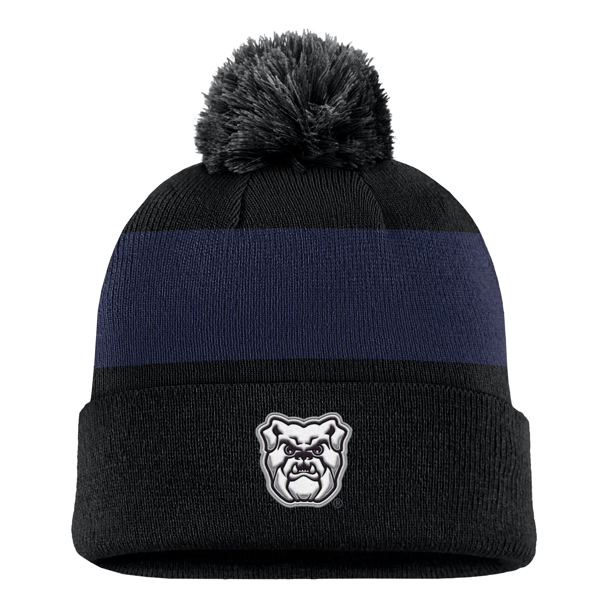 Men's Nike Black Butler Bulldogs Primetime Logo Stripe Knit Hat with Pom
