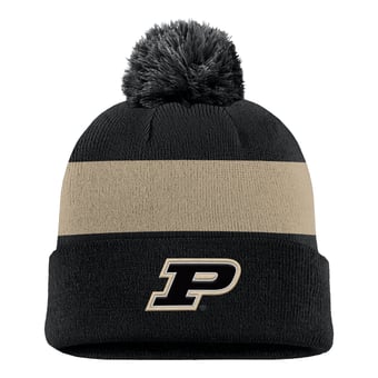 Men's Nike Black Purdue Boilermakers Primetime Logo Stripe Knit Hat with Pom