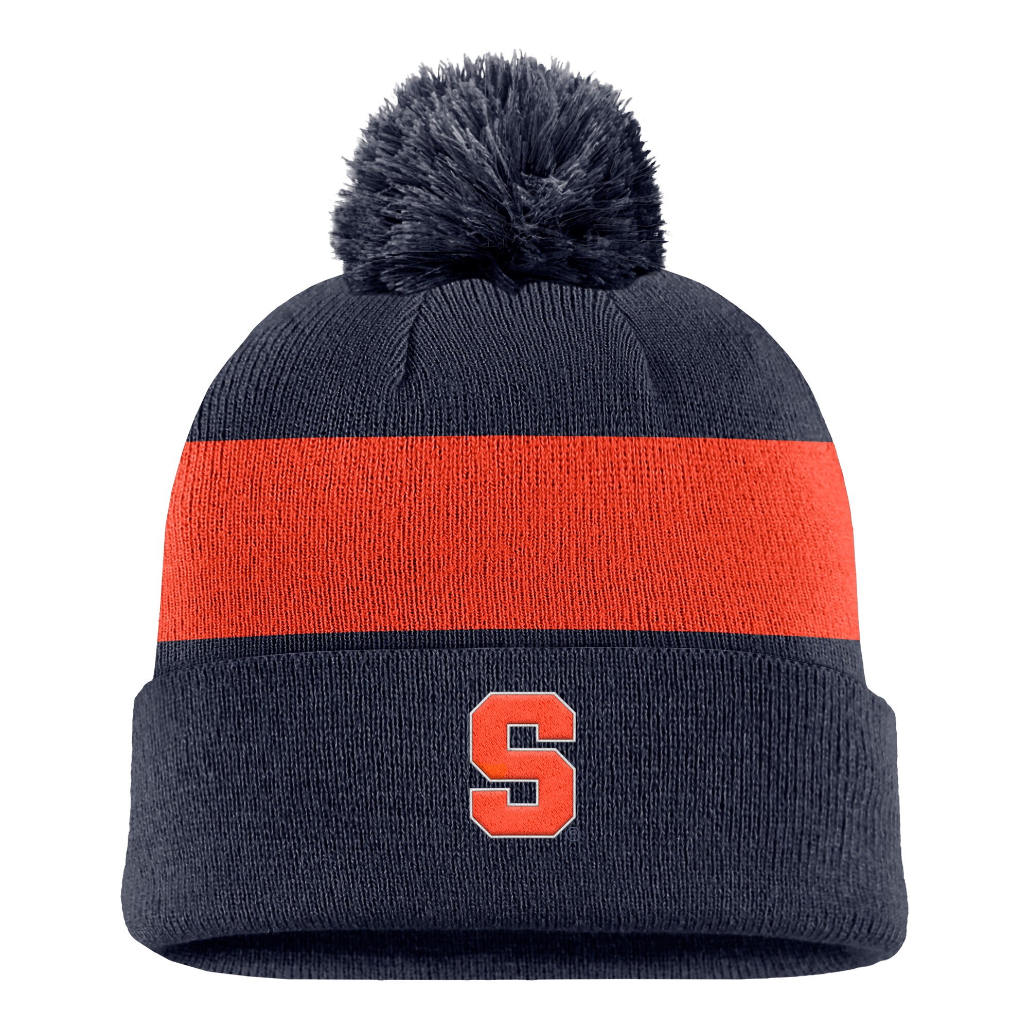 Men's Nike Navy Syracuse Orange Primetime Logo Stripe Knit Hat with Pom