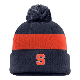 Men's Nike Navy Syracuse Orange Primetime Logo Stripe Knit Hat with Pom