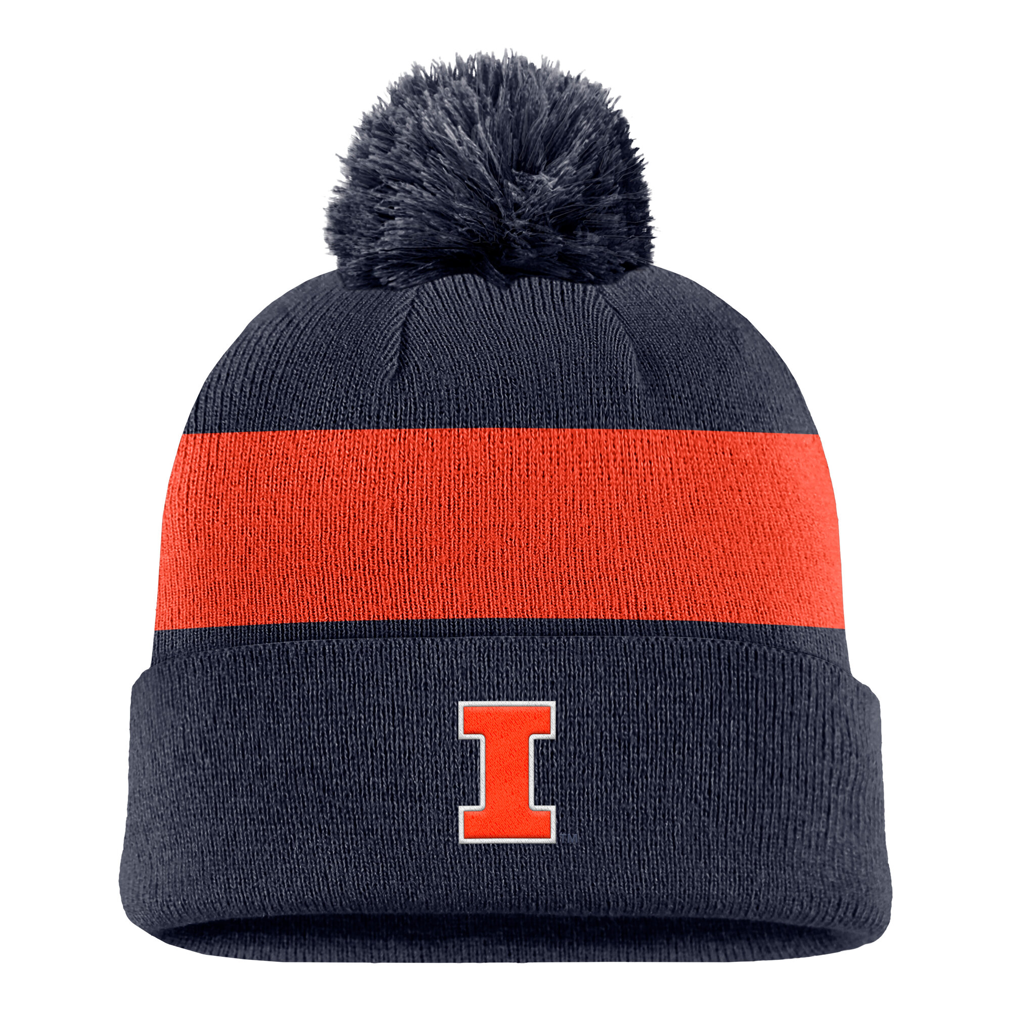 Men's Nike Navy Illinois Fighting Illini Primetime Logo Stripe Knit Hat with Pom