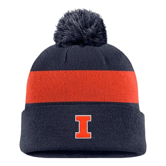 Men's Nike Navy Illinois Fighting Illini Primetime Logo Stripe Knit Hat with Pom
