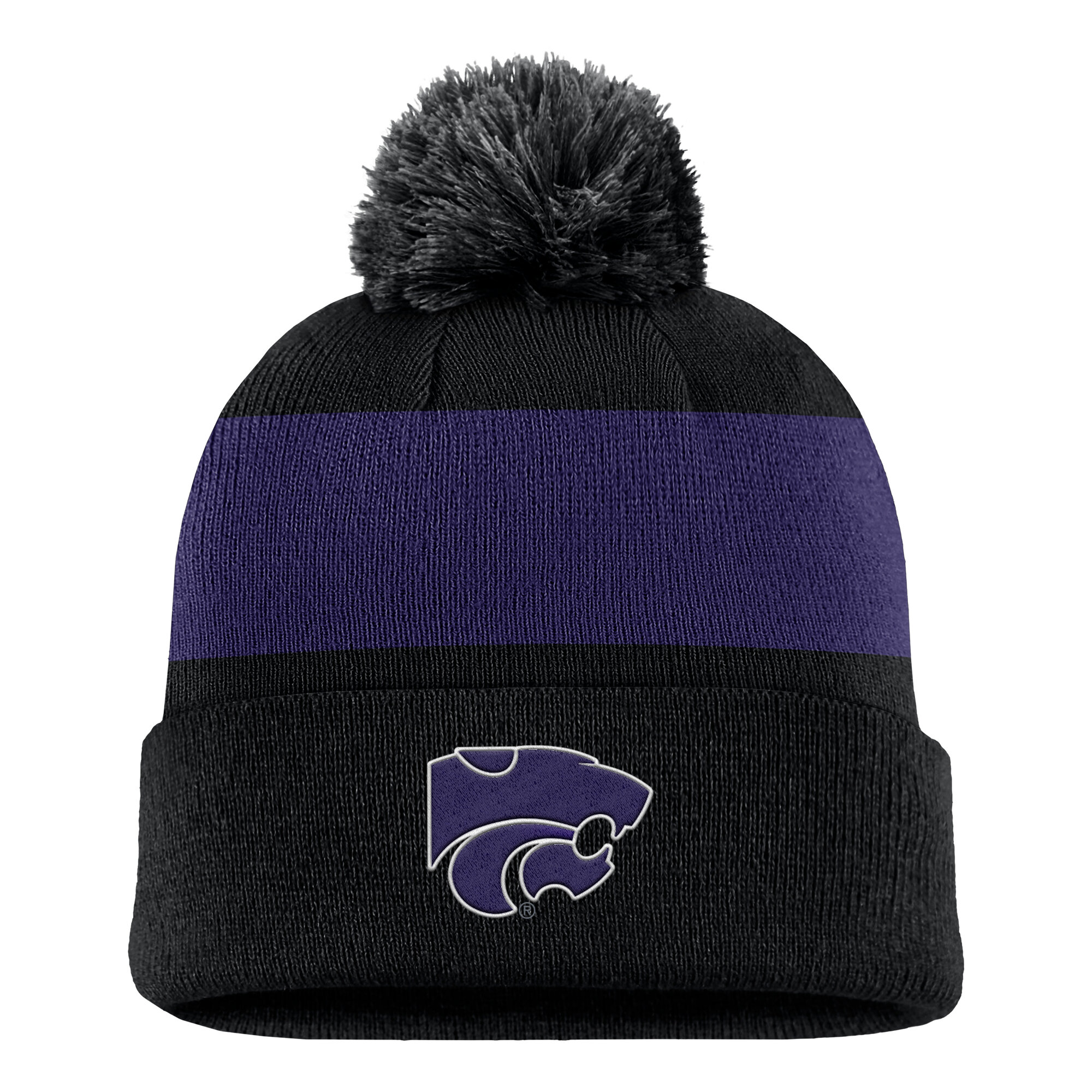 Men's Nike Black Kansas State Wildcats Primetime Logo Stripe Knit Hat with Pom