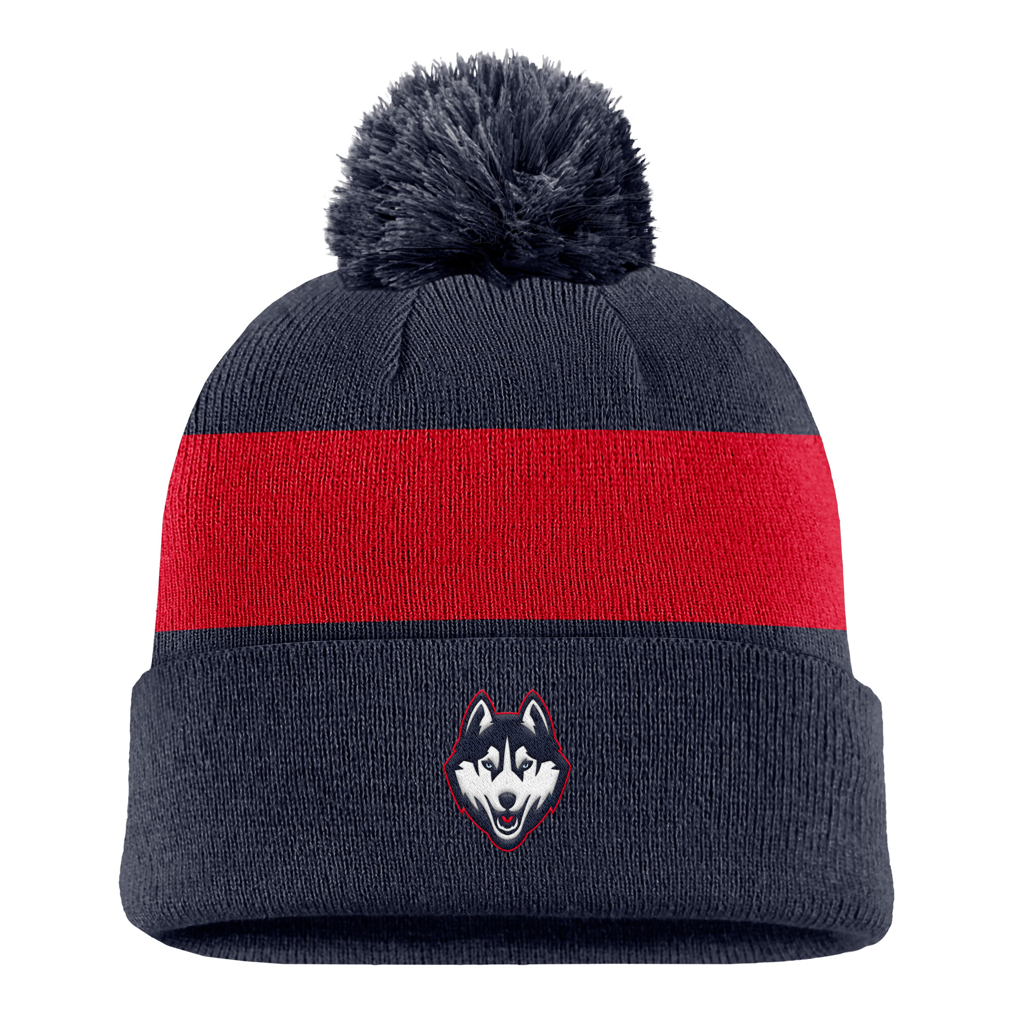 Men's Nike Navy UConn Huskies Primetime Logo Stripe Knit Hat with Pom