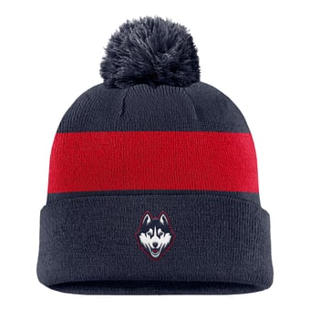 Men's Nike Navy UConn Huskies Primetime Logo Stripe Knit Hat with Pom