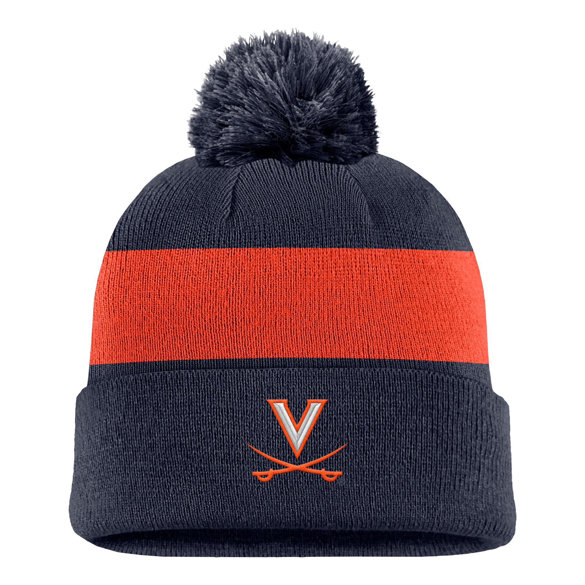 Men's Nike Navy Virginia Cavaliers Primetime Logo Stripe Knit Hat with Pom