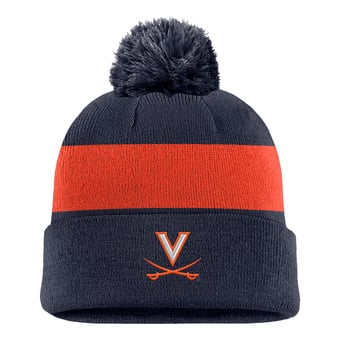 Men's Nike Navy Virginia Cavaliers Primetime Logo Stripe Knit Hat with Pom
