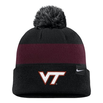 Men's Nike Black Virginia Tech Hokies Primetime Logo Stripe Knit Hat with Pom