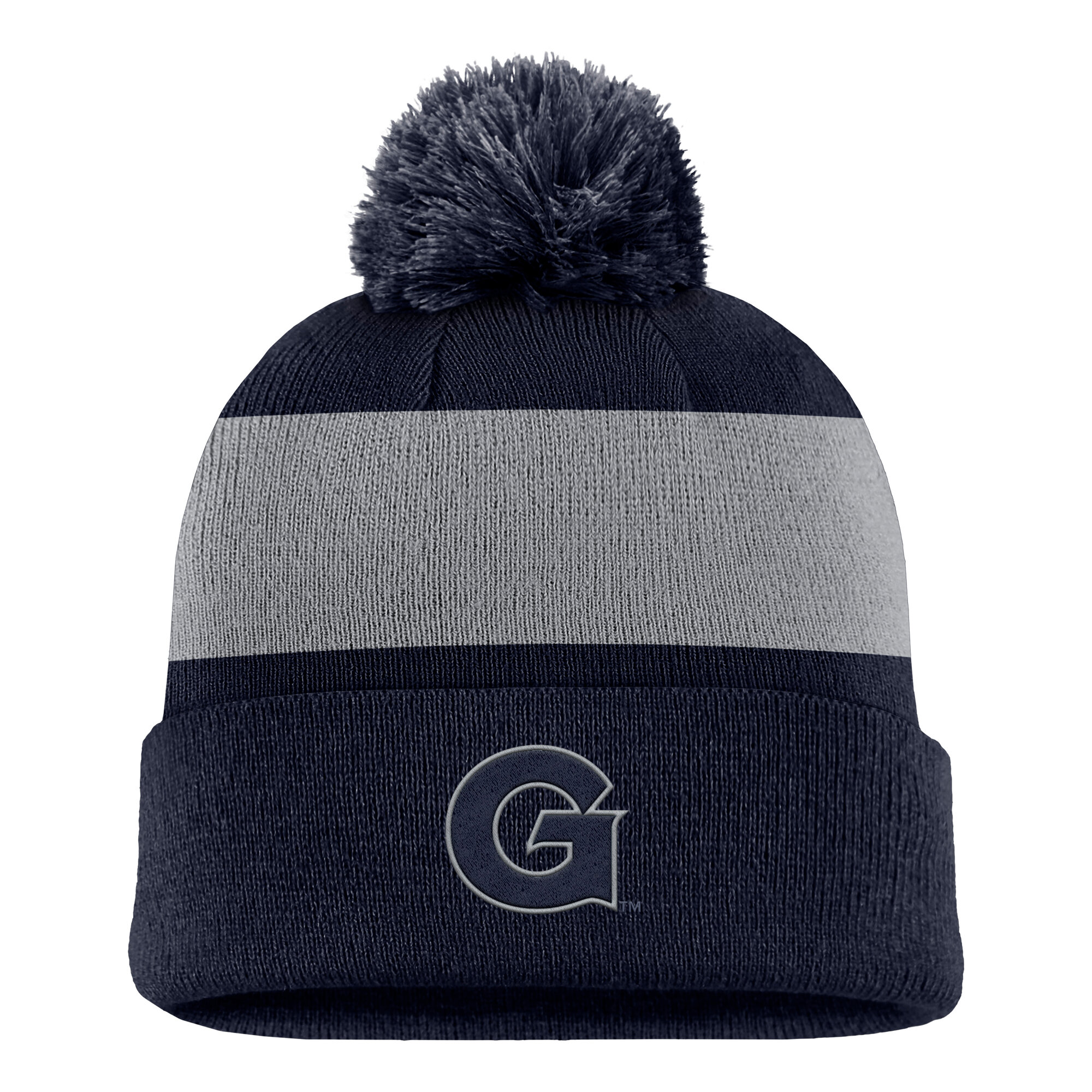 Men's Nike Navy Georgetown Hoyas Primetime Logo Stripe Knit Hat with Pom