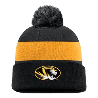 Men's Nike Black Missouri Tigers Primetime Logo Stripe Knit Hat with Pom