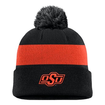 Men's Nike Black Oklahoma State Cowboys Primetime Logo Stripe Knit Hat with Pom