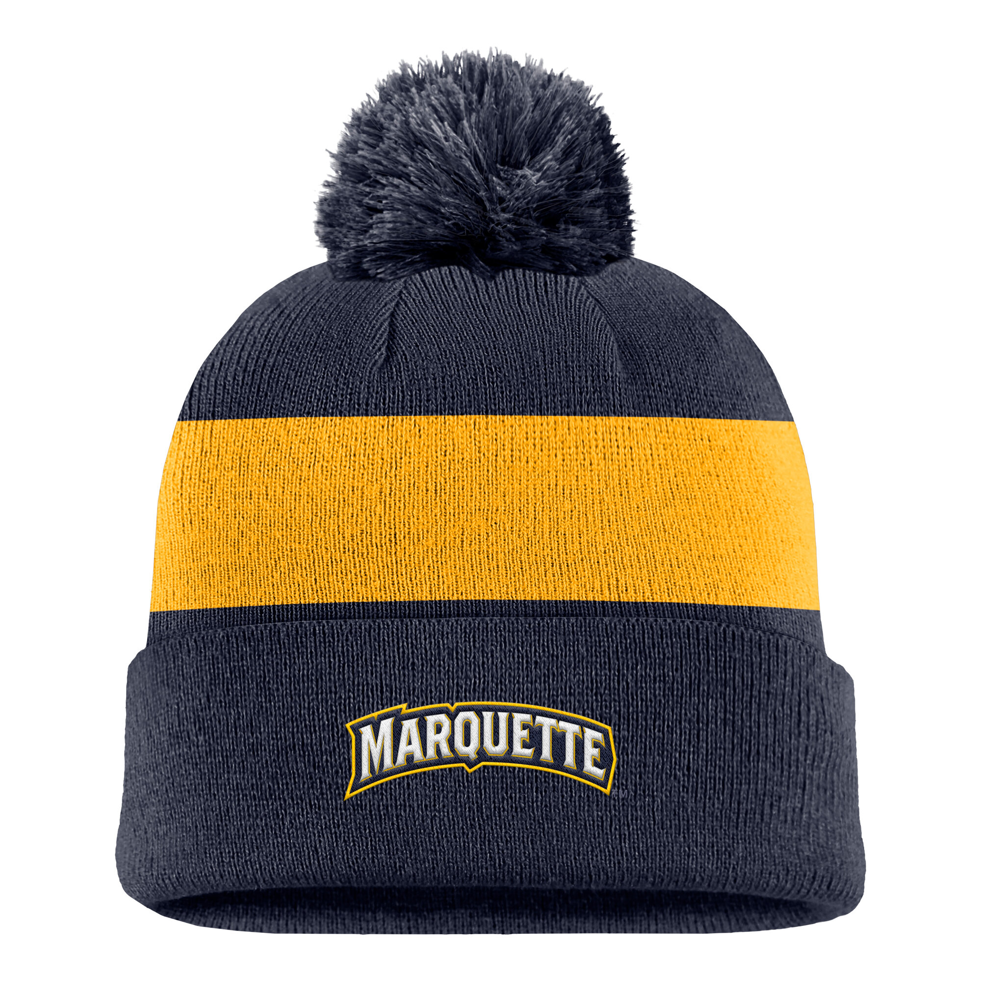 Men's Nike Navy Marquette Golden Eagles Primetime Logo Stripe Knit Hat with Pom